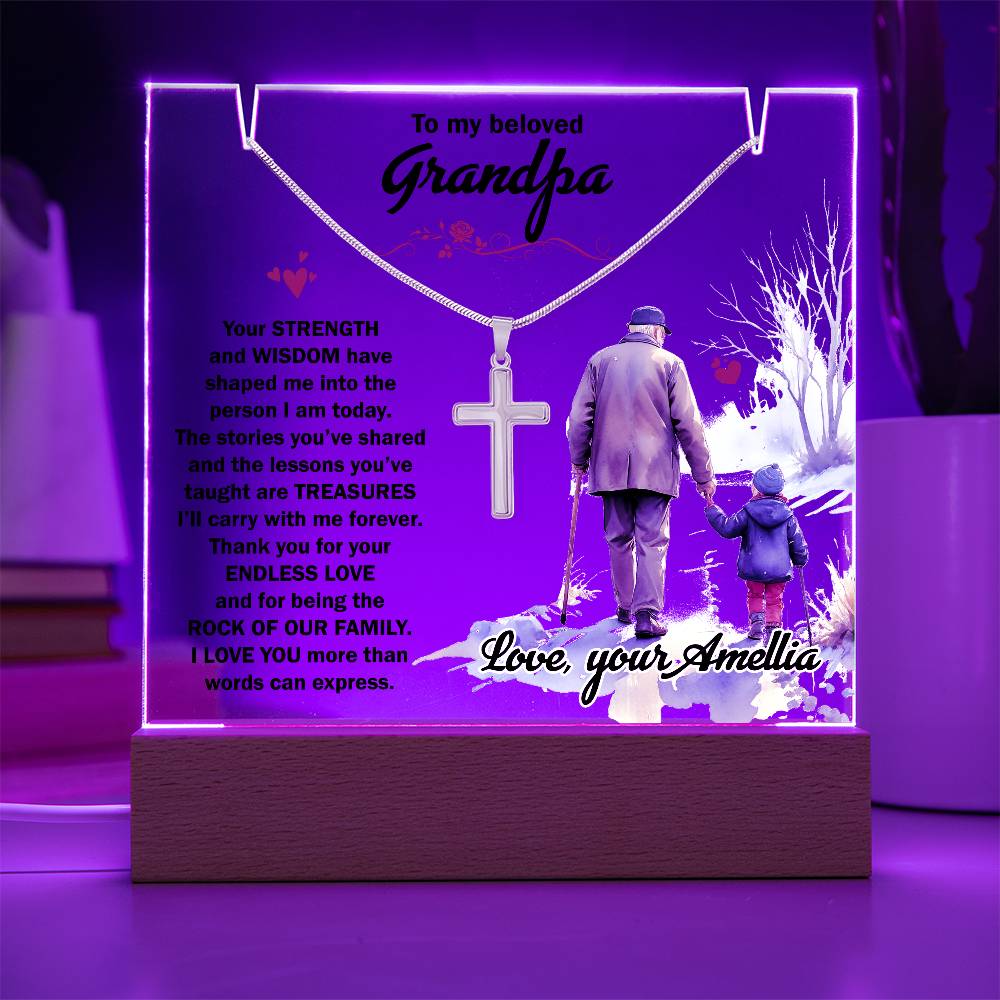 Acrylic Plaque and Necklace Gift Set - To My Beloved Grandpa