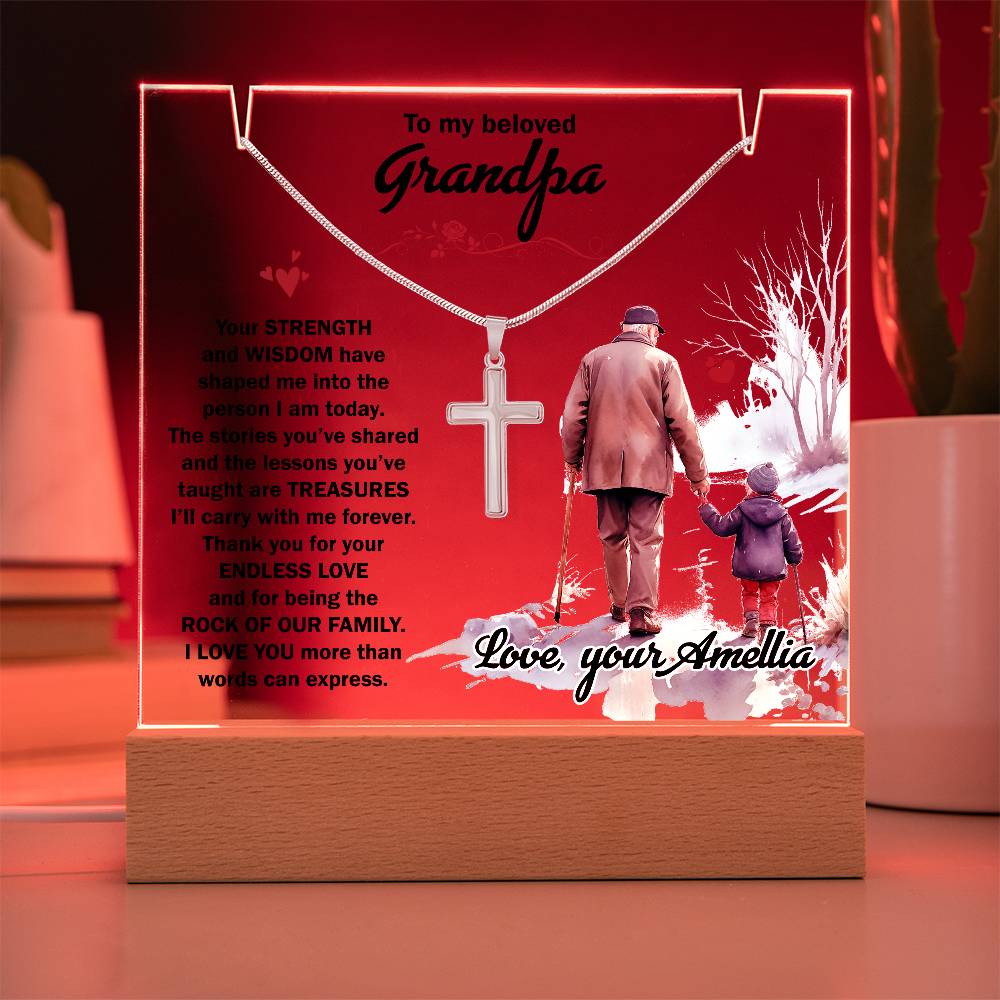 Acrylic Plaque and Necklace Gift Set - To My Beloved Grandpa