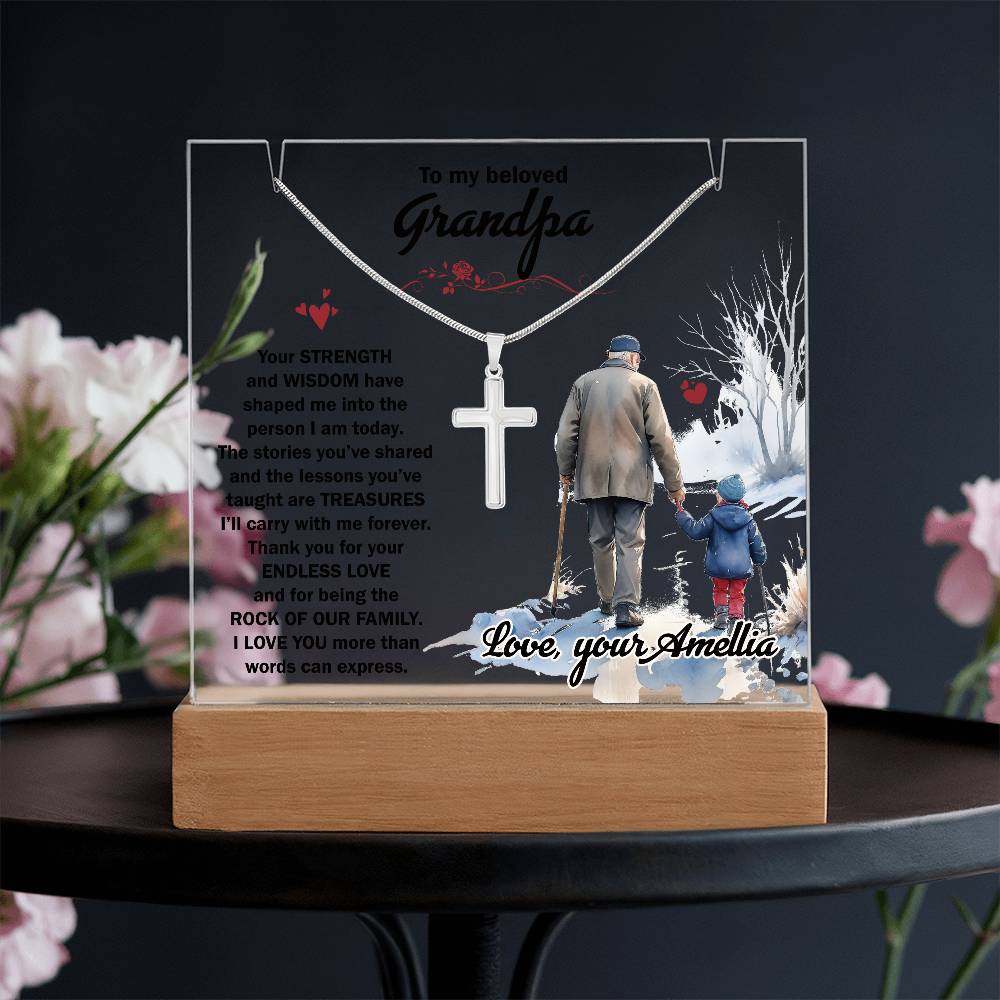 Acrylic Plaque and Necklace Gift Set - To My Beloved Grandpa