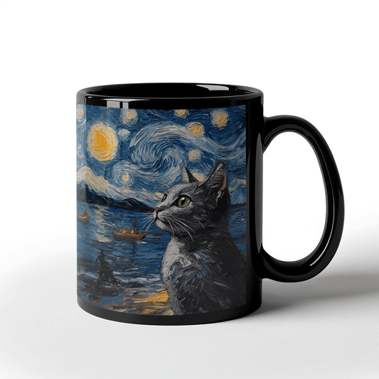 11 oz Black  Ceramic Mug Mesmerizing Cats