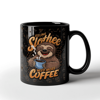 11 oz Black  Ceramic Mug Coffee Slothee