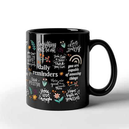 11 oz Black  Ceramic Mug Positive Vibes