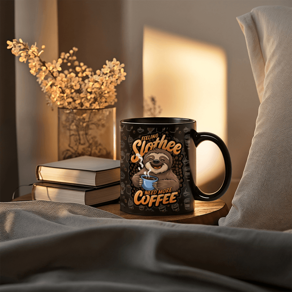 11 oz Black  Ceramic Mug Coffee Slothee