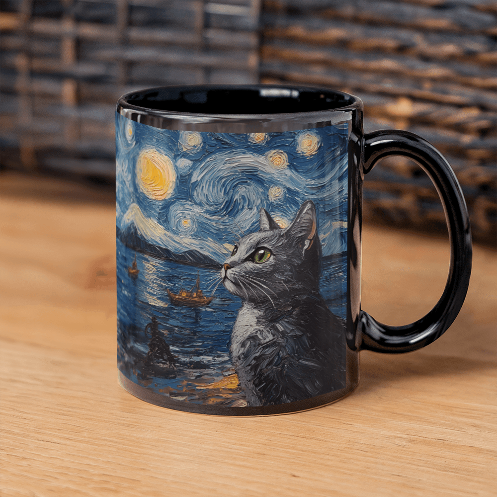 11 oz Black  Ceramic Mug Mesmerizing Cats