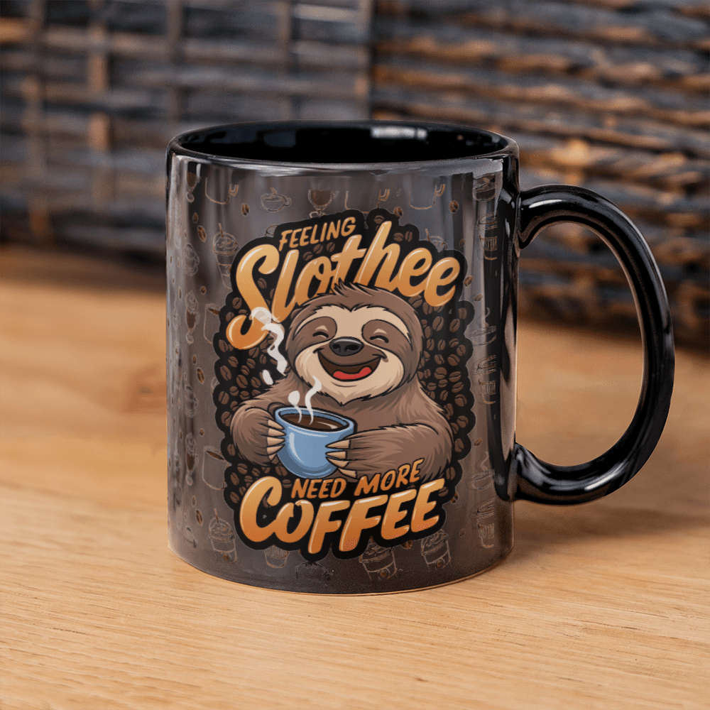 11 oz Black  Ceramic Mug Coffee Slothee