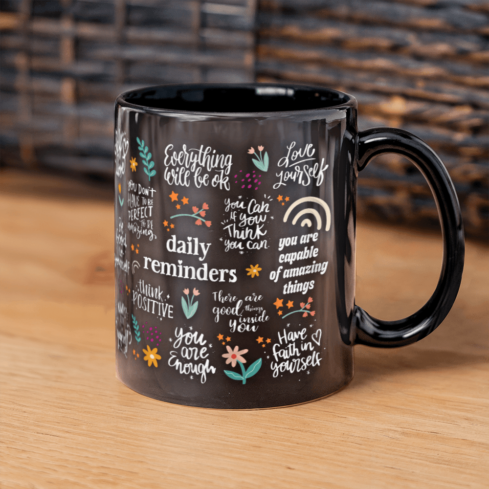 11 oz Black  Ceramic Mug Positive Vibes