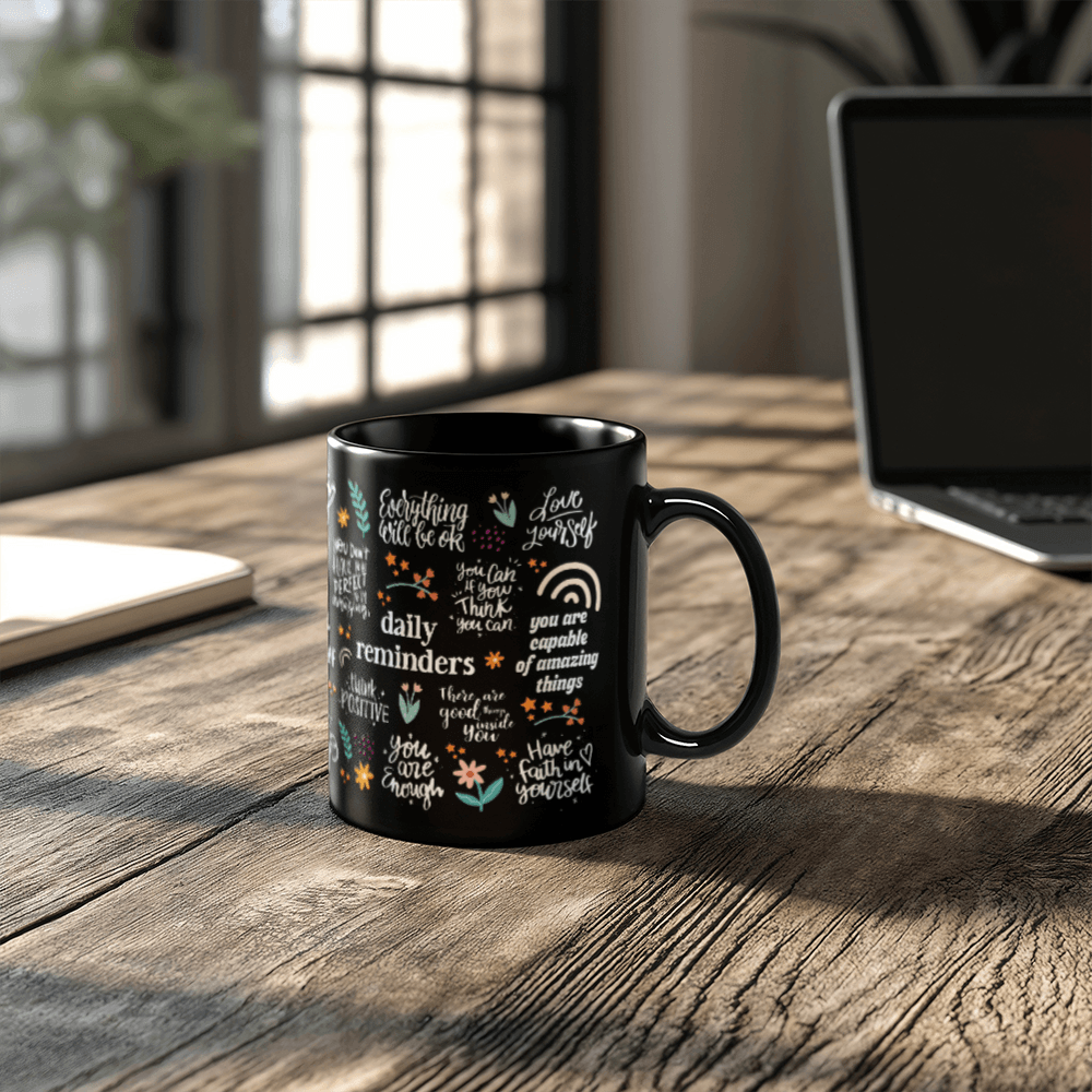 11 oz Black  Ceramic Mug Positive Vibes