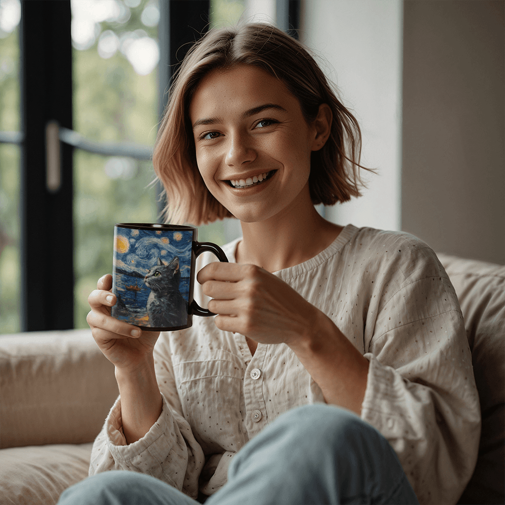 11 oz Black  Ceramic Mug Mesmerizing Cats