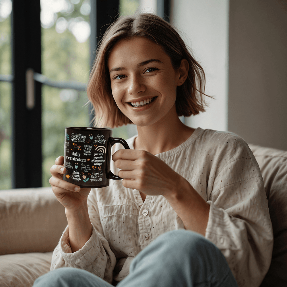 11 oz Black  Ceramic Mug Positive Vibes