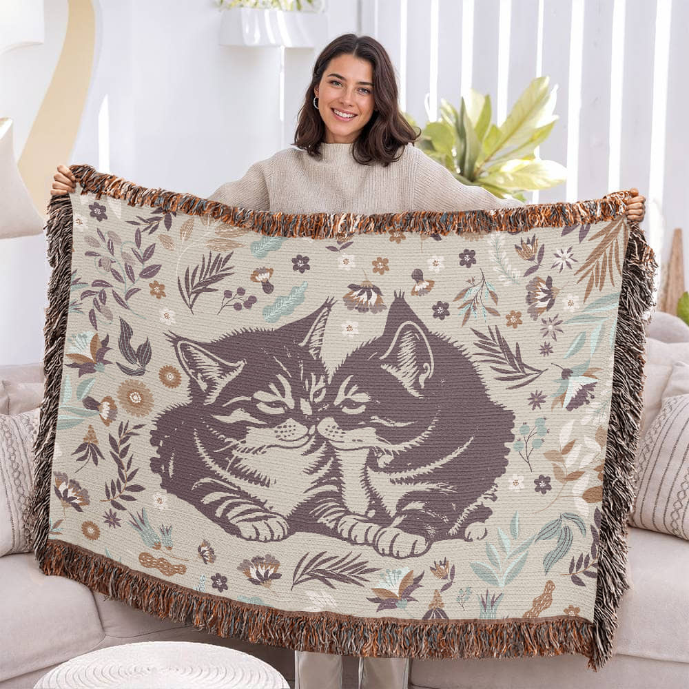 Heirloom Woven Blanket Cat Design (Landscape/Horizontal)