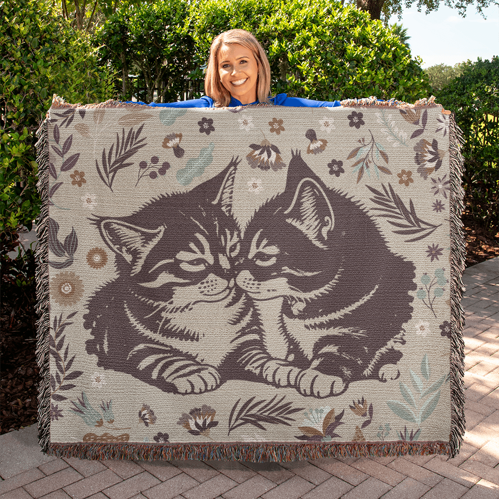 Heirloom Woven Blanket Cat Design (Landscape/Horizontal)