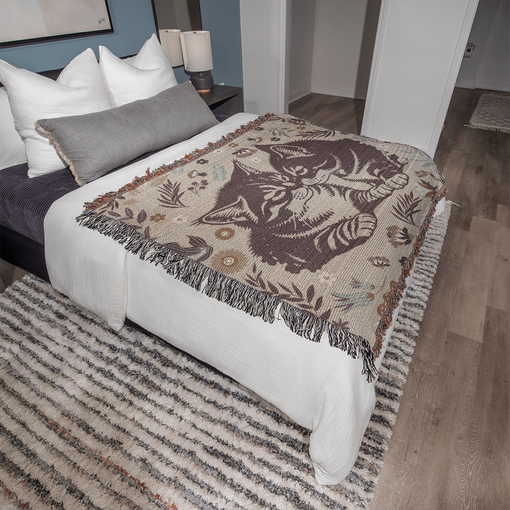 Heirloom Woven Blanket Cat Design (Landscape/Horizontal)