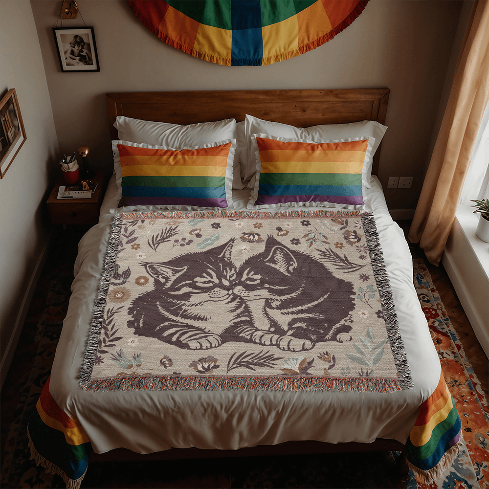 Heirloom Woven Blanket Cat Design (Landscape/Horizontal)