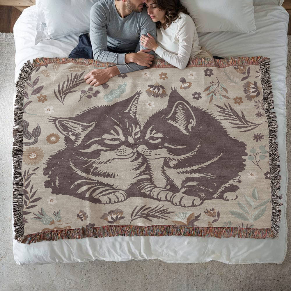 Heirloom Woven Blanket Cat Design (Landscape/Horizontal)