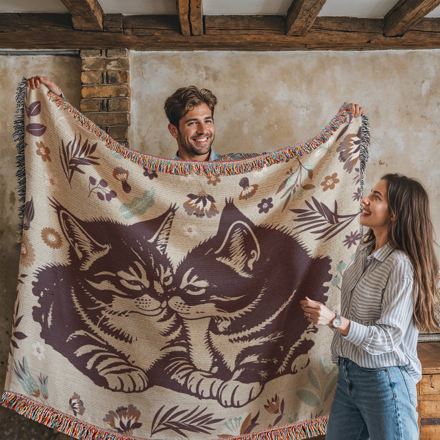 Heirloom Woven Blanket Cat Design (Landscape/Horizontal)