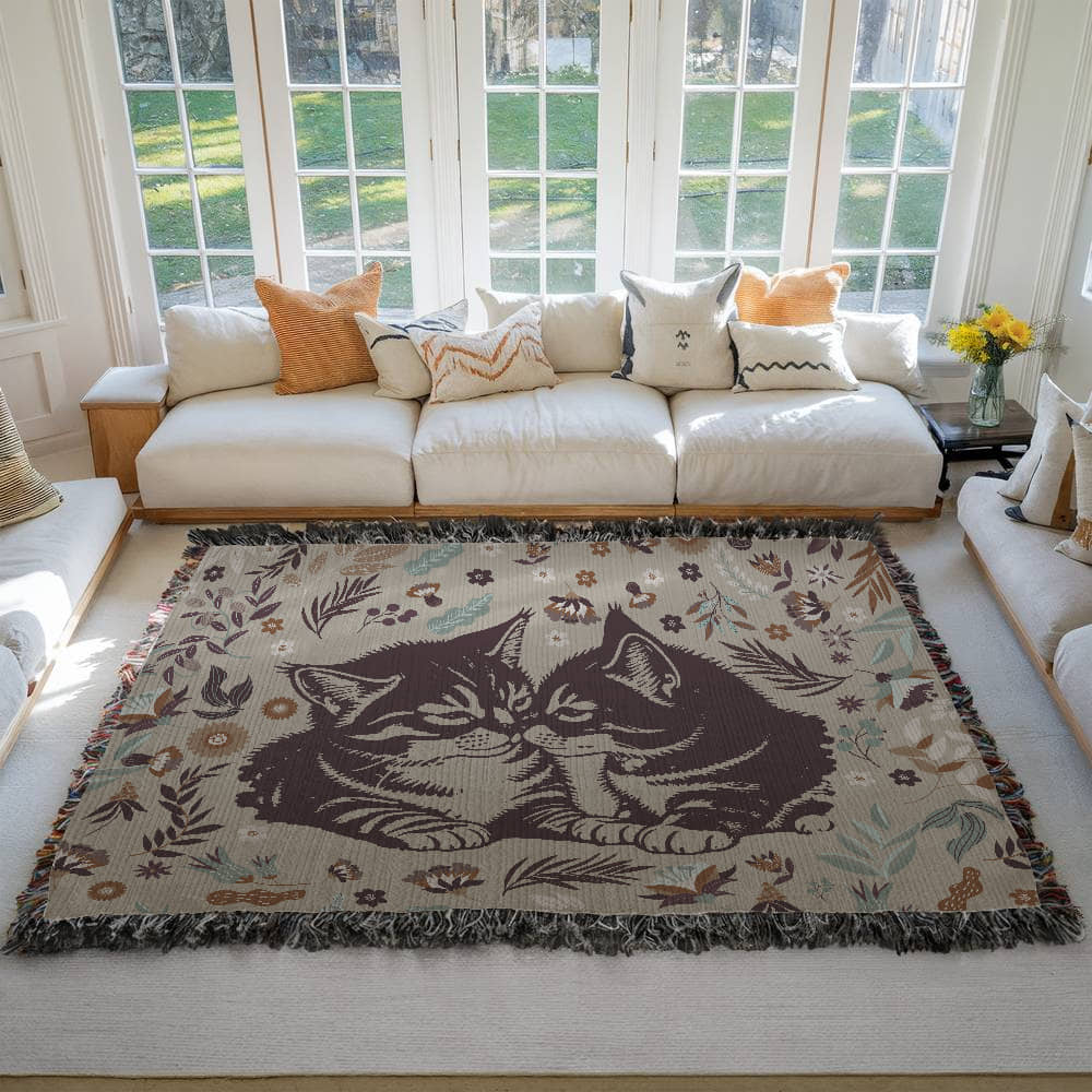 Heirloom Woven Blanket Cat Design (Landscape/Horizontal)