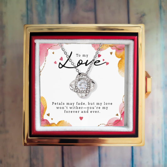 Gift Box with Love Knot Necklace and Preserved Rose