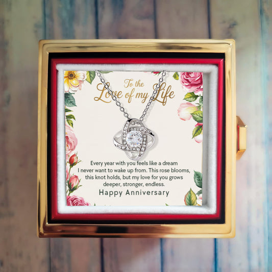 Rotating Rose Gift Box with Love Knot Necklace