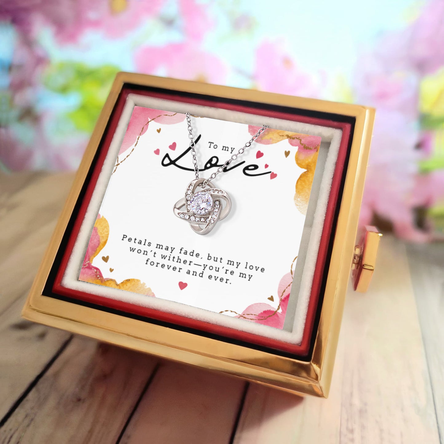 Gift Box with Love Knot Necklace and Preserved Rose