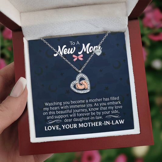 Baby Feet Heart Necklace for New Mom with Message Card from Mother-in-Law