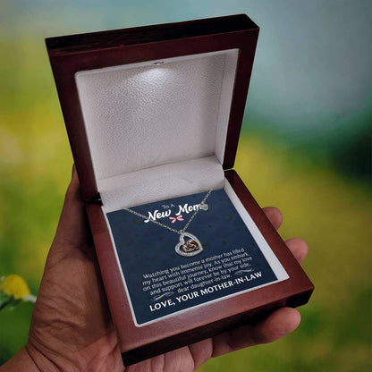 Baby Feet Heart Necklace for New Mom with Message Card from Mother-in-Law
