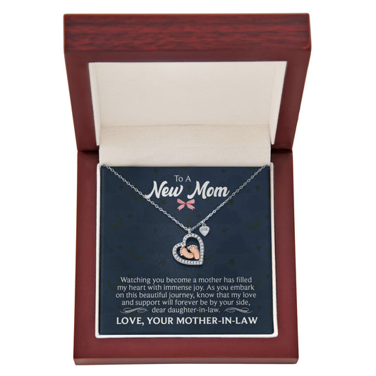 Baby Feet Heart Necklace for New Mom with Message Card from Mother-in-Law