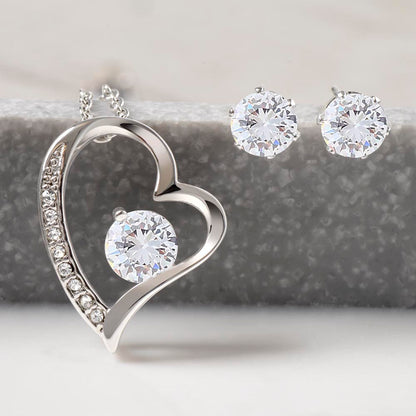 14k White Gold Finish Cubic Zirconia Necklace and Earrings from Dad to Daughter