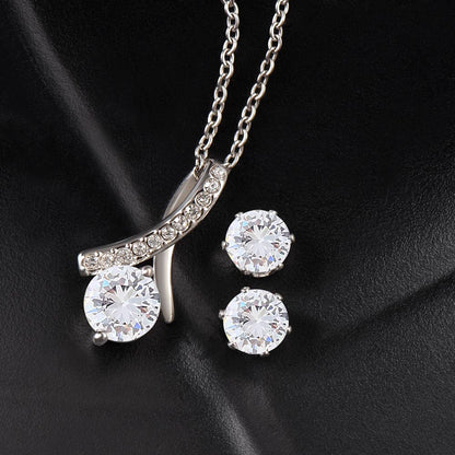 14k White Gold Cubic Zirconia Necklace and Earring Gift Set to Daughter from Dad