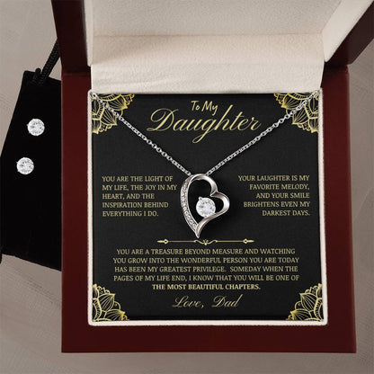 14k White Gold Finish Cubic Zirconia Necklace and Earrings from Dad to Daughter