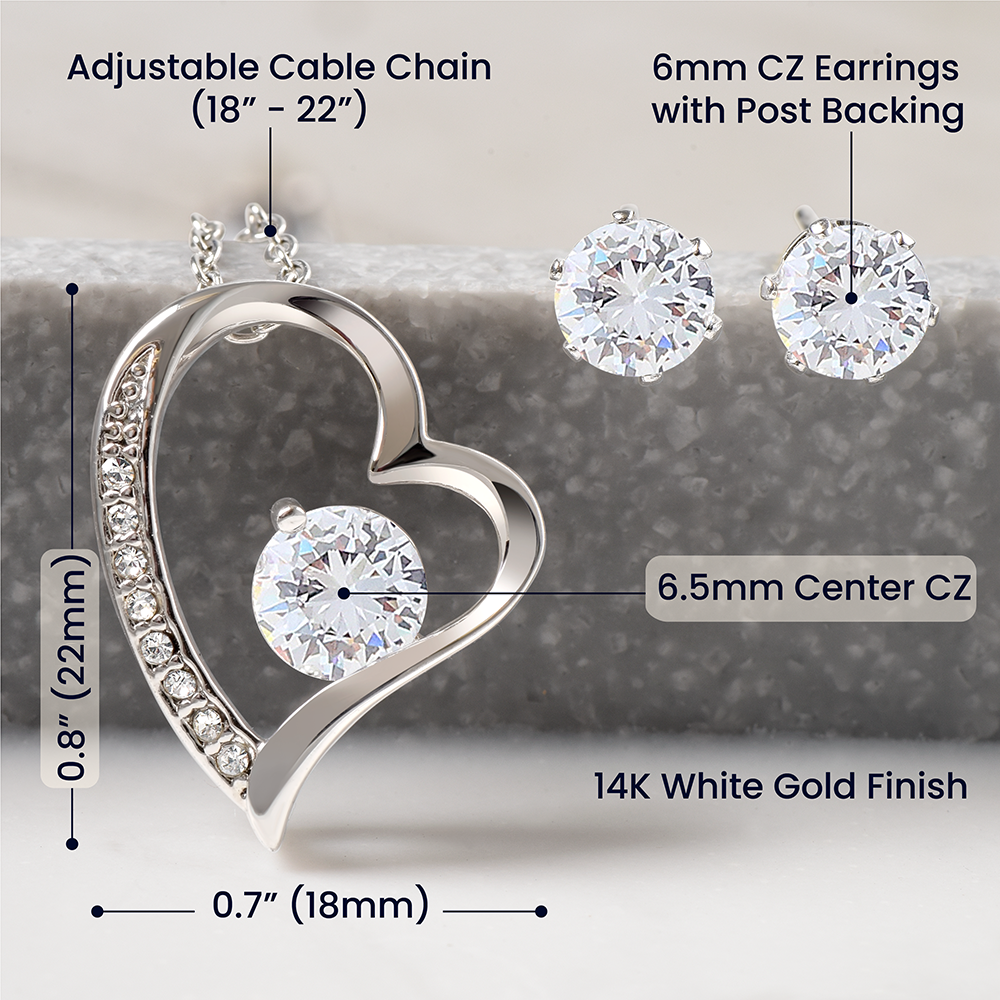 14k White Gold Cubic Zirconia Necklace and Earring Gift Set to Daughter from Dad