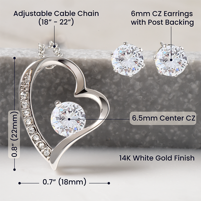 14k White Gold Cubic Zirconia Necklace and Earring Gift Set to Daughter from Dad